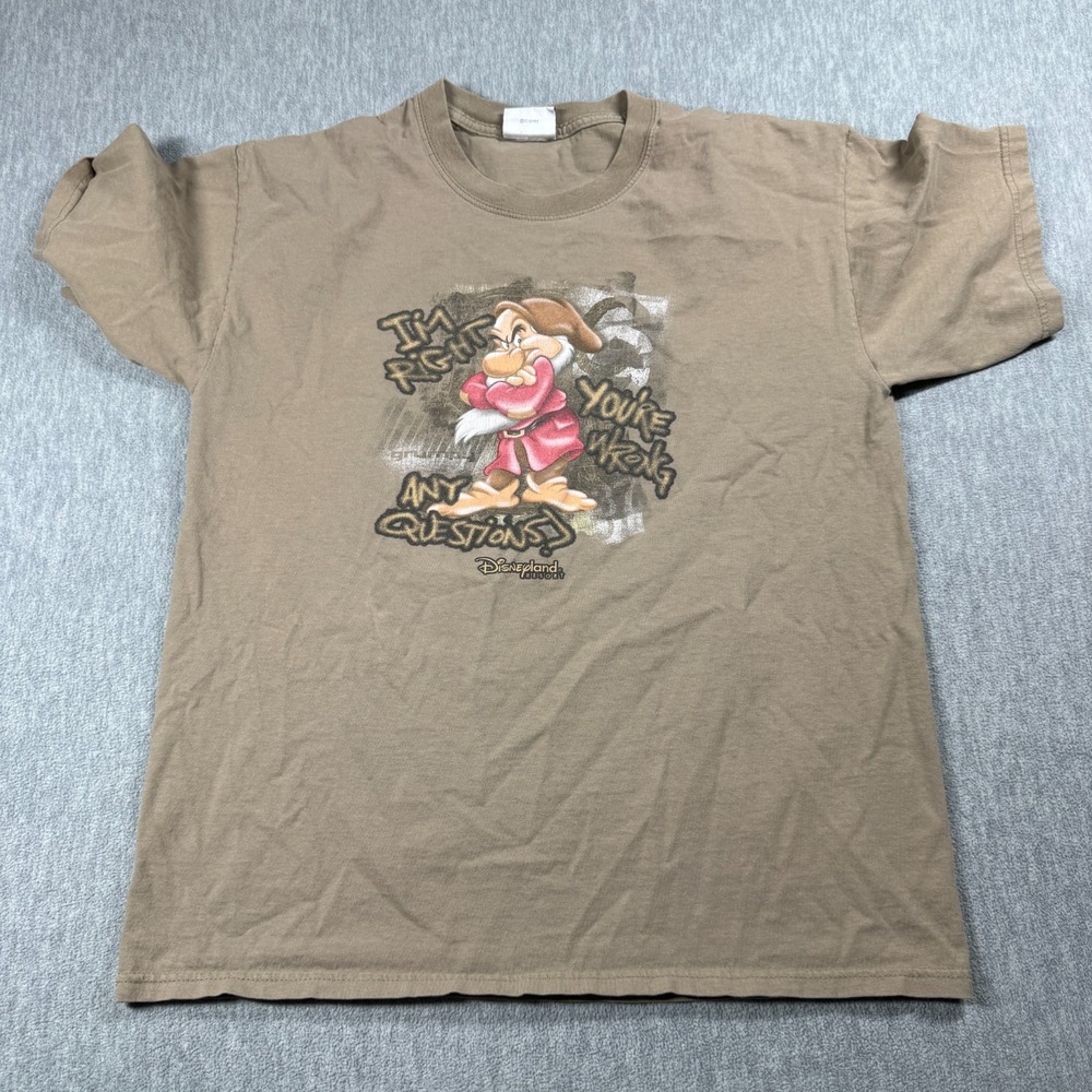 Disneyland Shirt Mens Medium Brown Grumpy Dwarf Graphic Cotton Casual T-Shirt